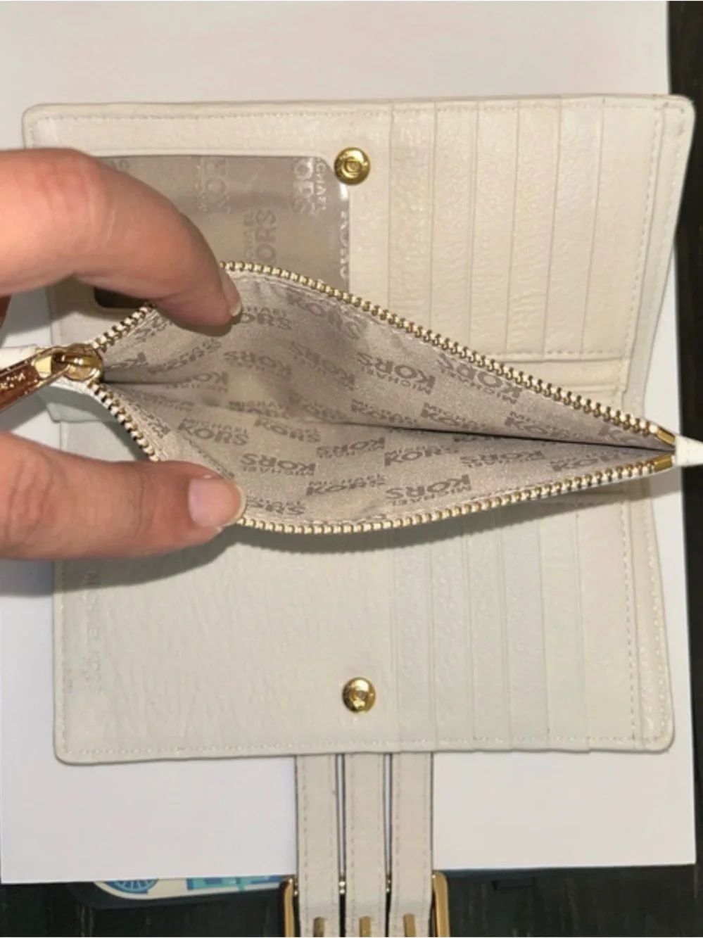 Michael Kors Cream Leather Buckle Continental Wallet